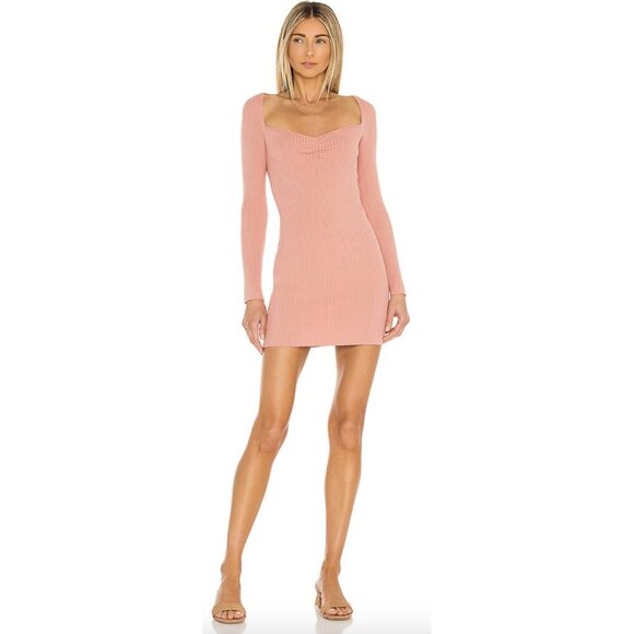 MAJORELLE Salone Mini Dress Stretch Ribbed Pastel in Dusty Rose - Size L - Picture 1 of 14
